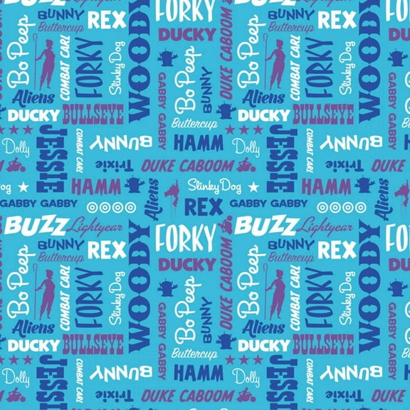 Camelot Fabrics Disney Fabric Toy Story Toy Names in Blue 100% Cotton Fabric sold by the yard