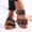 Brown, variant on Leather Womens Sandals - Casual Belt Buckle Flat Bottomed Slides for Women Footwear - Non Slip Summer Sandals for Womens & Lightweight Womens Slides Black 7.5(40)