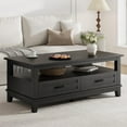 thumbnail image 1 of QinaQin Farmhouse-Style Coffee Table with Drawers, 47.2-Inch Center Table, Rustic Style Coffee Table, Black Living Room Table, with Open Shelving and 6 Support Legs, 1 of 7