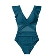 thumbnail image 3 of ITSAME Womens One-Piece Bathing Suit with Chest Pad Deep V-Neck Fashion Ruffled Beach Swimsuit Dark Blue Size L, 3 of 4