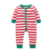 Angle View: Shbidsxia Infant Unisex Christmas Romper Striped Long Sleeve Homewear Pajamas