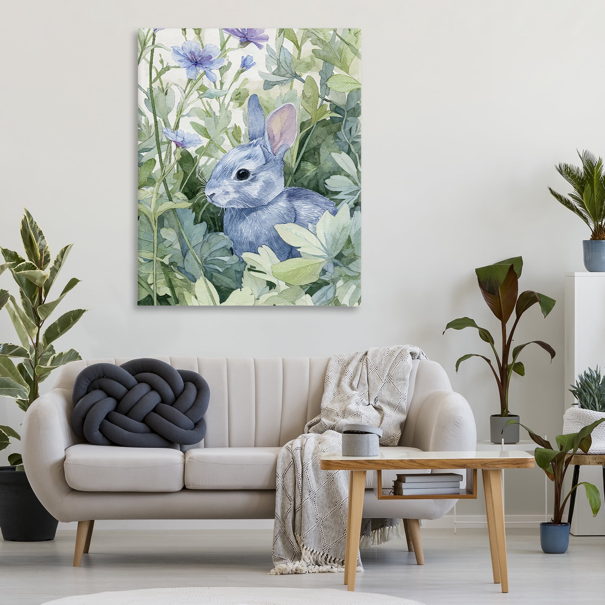 Stupell Industries Blue Bunny Among Leaves Canvas Wall Art, design by Franklyn Gregory