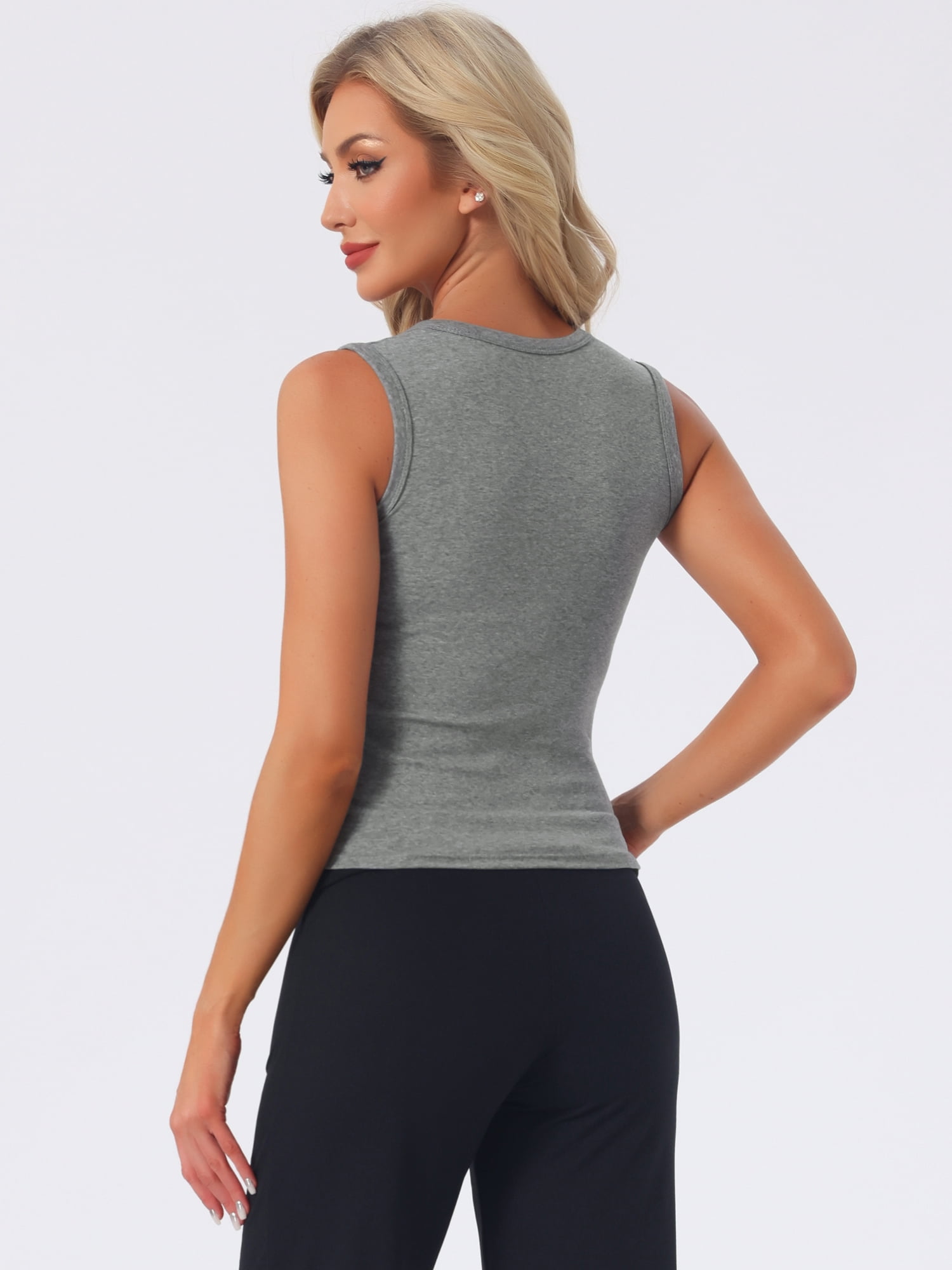 DARING DIVA Women's Scoop Neck Sleeveless Fitted Cotton Layering Tank Top M Grey