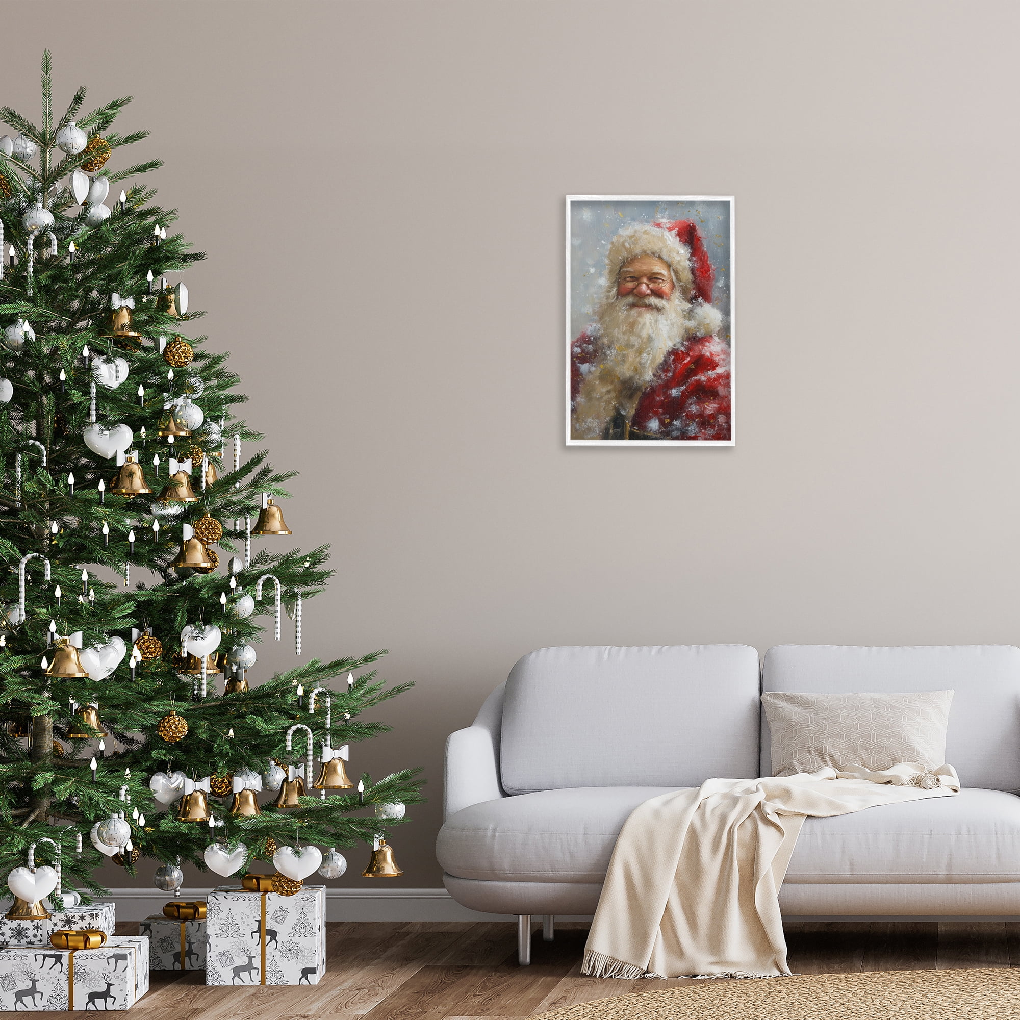 Stupell Industries Smiling Santa Portrait Holiday Painting White Framed Art Print Wall Art, 16 x 24