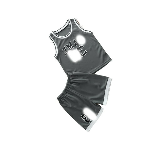 

Casual Letter Print Round Neck Sleeveless Dark Grey Toddler Boy Two-piece Outfits ( Boy s)