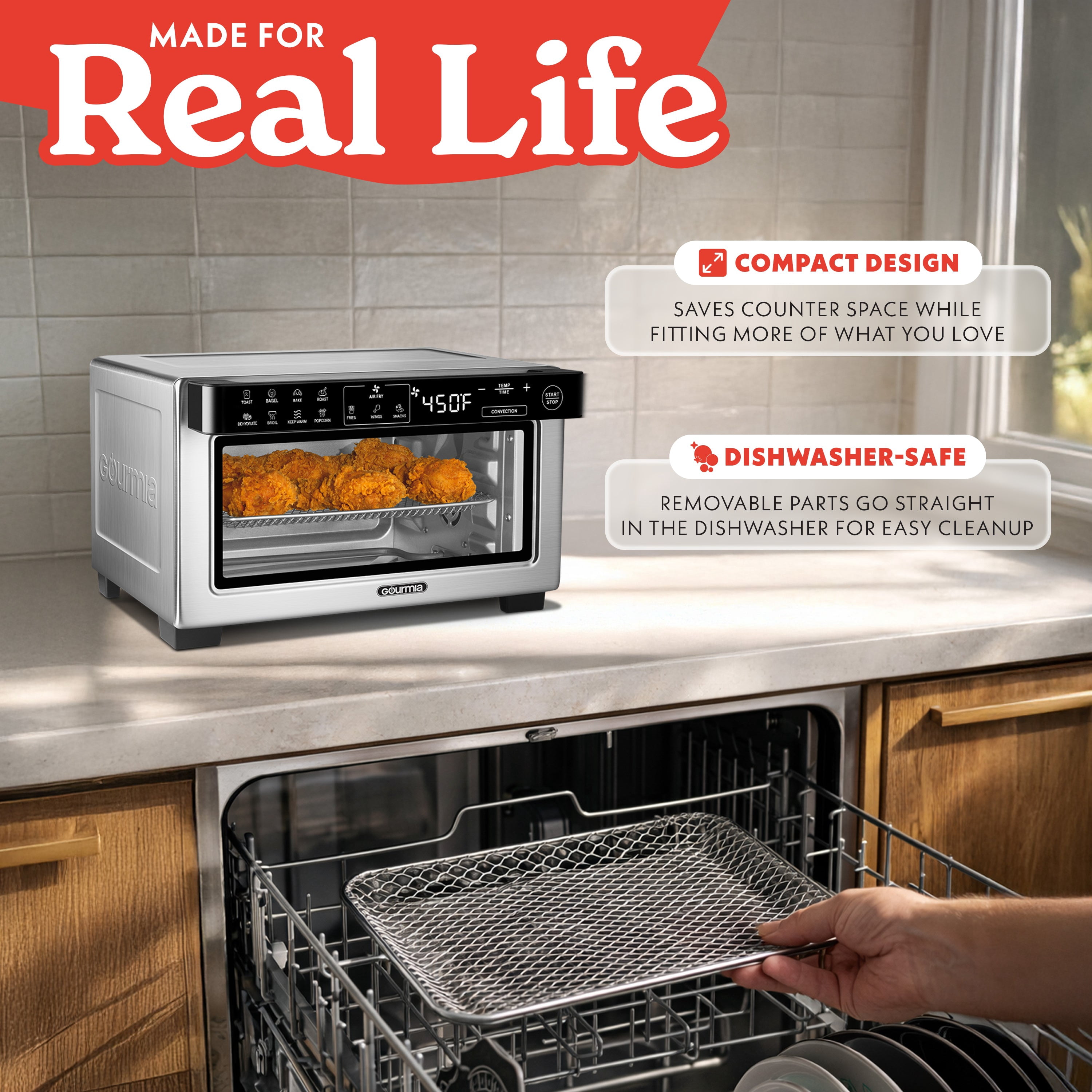 Gourmia 4-Slice Air Fryer Toaster Oven — Digital Countertop Oven with 12 Presets, Stainless Steel