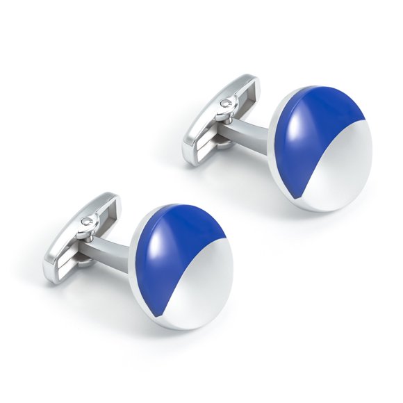 Gemelos redondos simples esmaltados en azul para hombre, aleación metálica