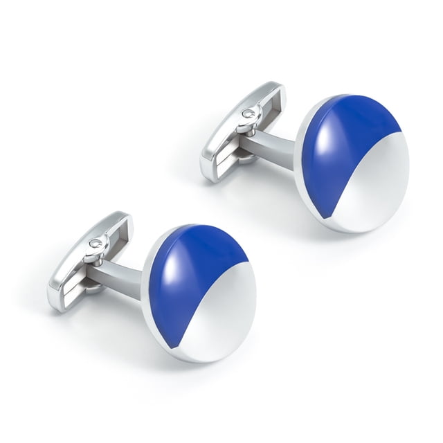 Gemelos redondos simples esmaltados en azul para hombre, aleación metálica