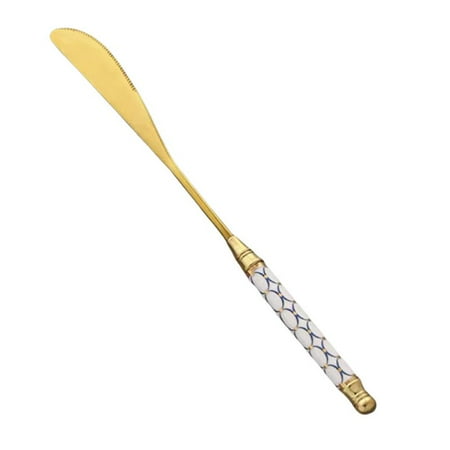 

Stainless Steel Gold Dinner Knives forks Spoons Mirror Polished Modern Elegant Design for Home Restaurant with Ceramic Handle A4