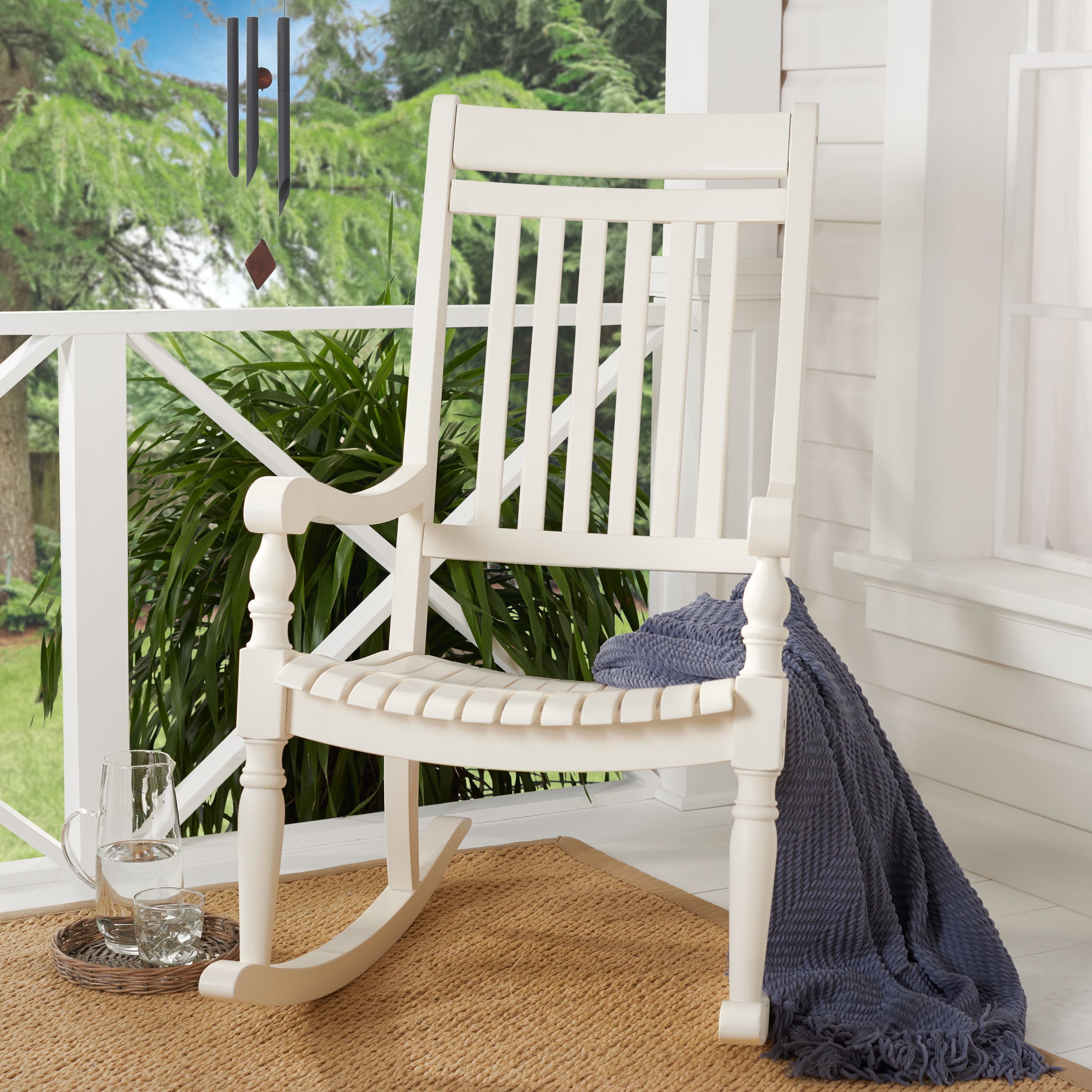 Better Homes And Gardens Ridgely Slat Back Mahogany Rocking Chair White