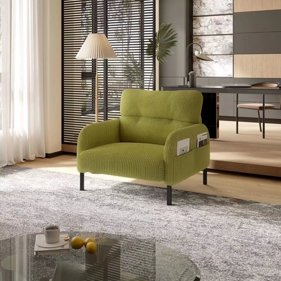 Nmkwnr Single Seat Accent Chair with Wood Frame, Corduroy Club Chair for Living Room, Bedroom, Office, Olive Green
