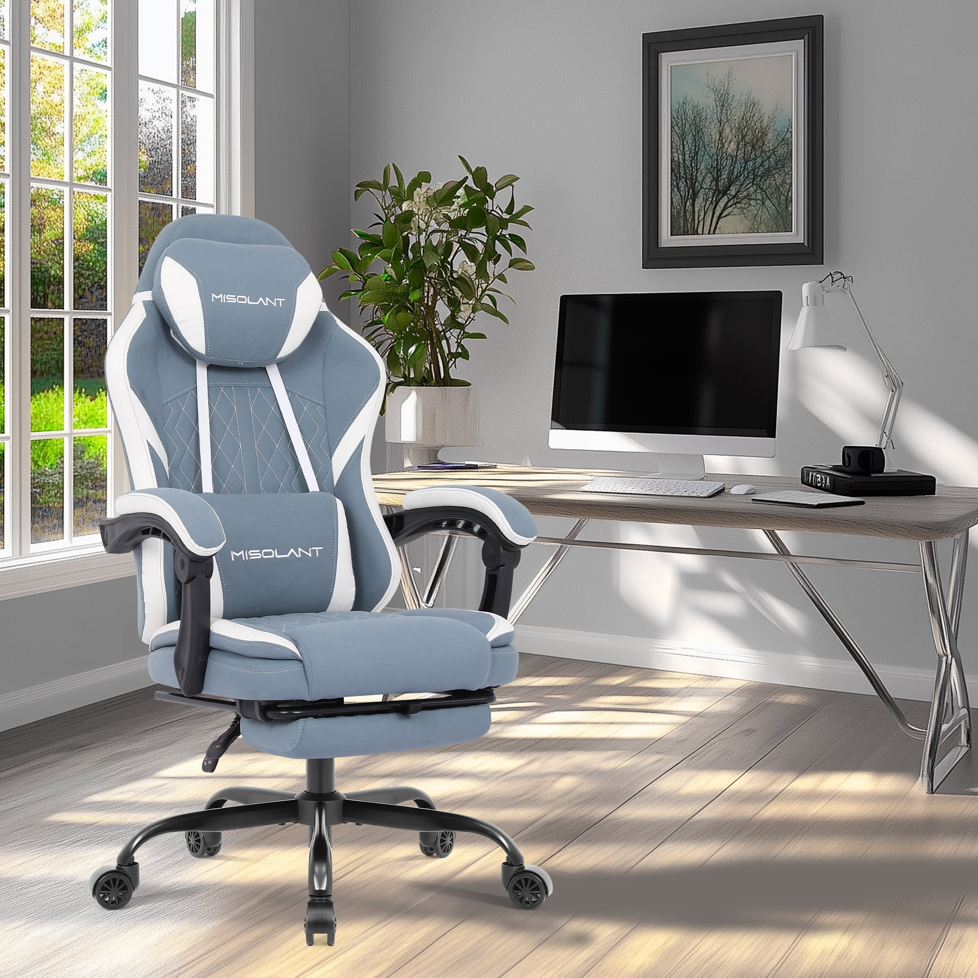 Misolant Gaming Chair with Footrest, Ergonomic Gamer Gear Gaming Chair for Adult with Lumbar Massage