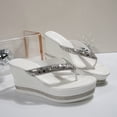 thumbnail image 3 of SACFOF Rhinestone Wedge Sandals for Women Platform Flip Flops Women's T-Strap Sandals Comfortable Walking Open Toe Slippers Casual Summer Beach Sparkly Slip On Slides Wedding Party Dress Shoes, 3 of 6
