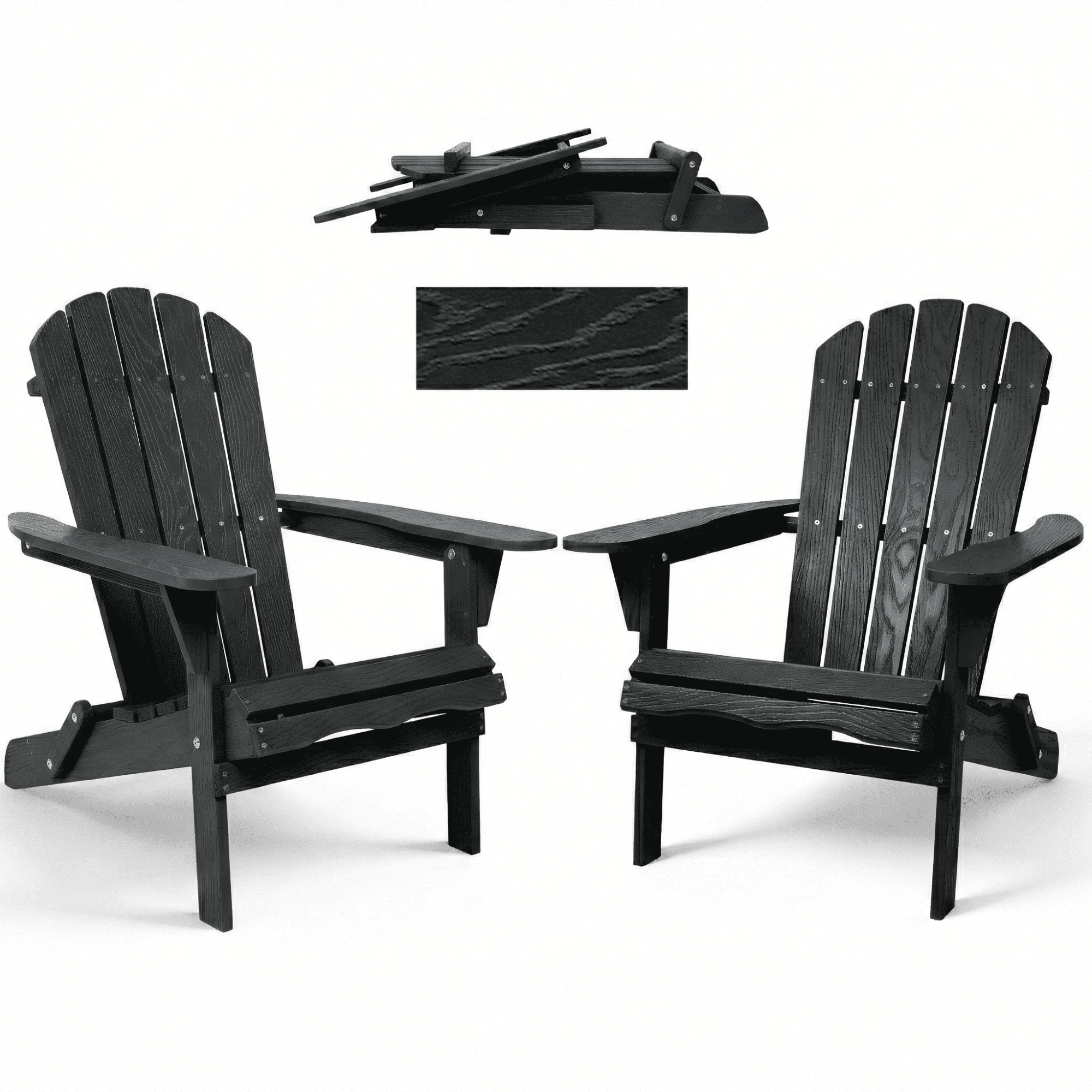 JXXRZ Wooden Folding Adirondack Chairs – Solid Cedar Outdoor Patio Garden Lounge,Black(Set of 2)