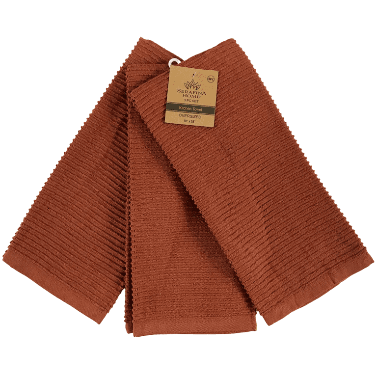 Serafina Home Oversized Solid Color Burnt Orange Rust Kitchen Towels: 100%  Cotton Soft Absorbent Ribbed Terry Loop, Set of 3 Multipurpose for Everyday