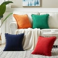 thumbnail image 2 of JUNWELL 2PC Decorative Throw Pillow Covers with Pom-poms 18 x18, Soft Corduroy Solid Square Cushion Cases Set for Couch Sofa Bedroom Car Living Room (18x18 Inch/45x45 cm), 2 of 5