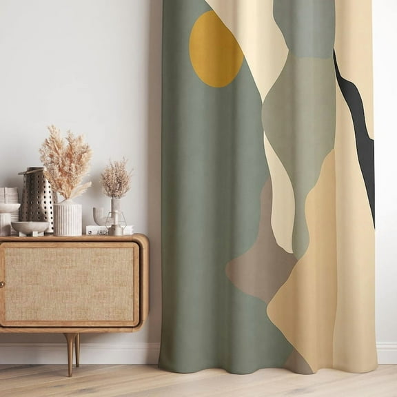 Abstract Shapes Art Curtain, Modern Minimalist Olive Window Drapes, Blackout Curtain for Door Patio Window Living Room Bedroom Closet