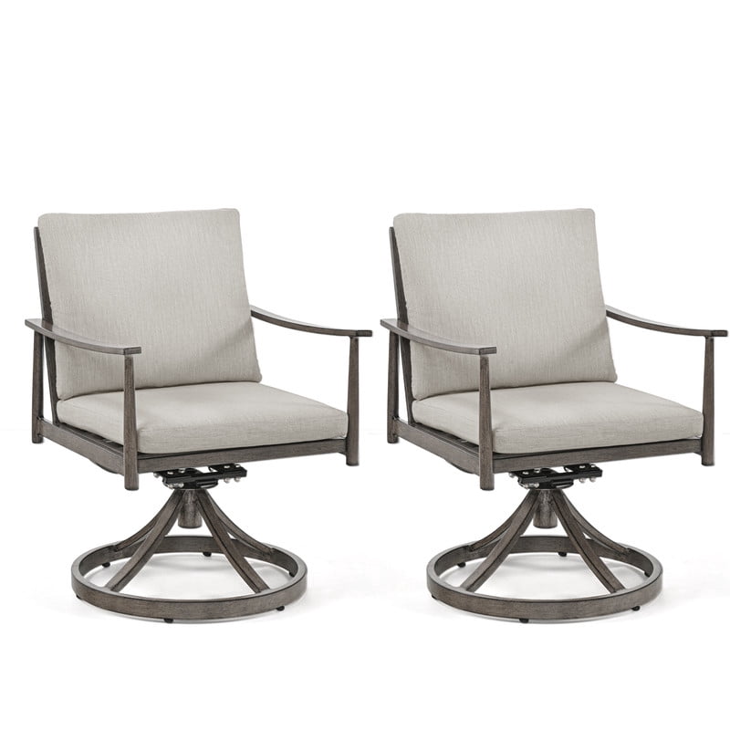 2-Pcs All-Weather Patio Swivel Chairs, Aluminum Frame Outdoor Dining Chairs Set of 2 with Cushion