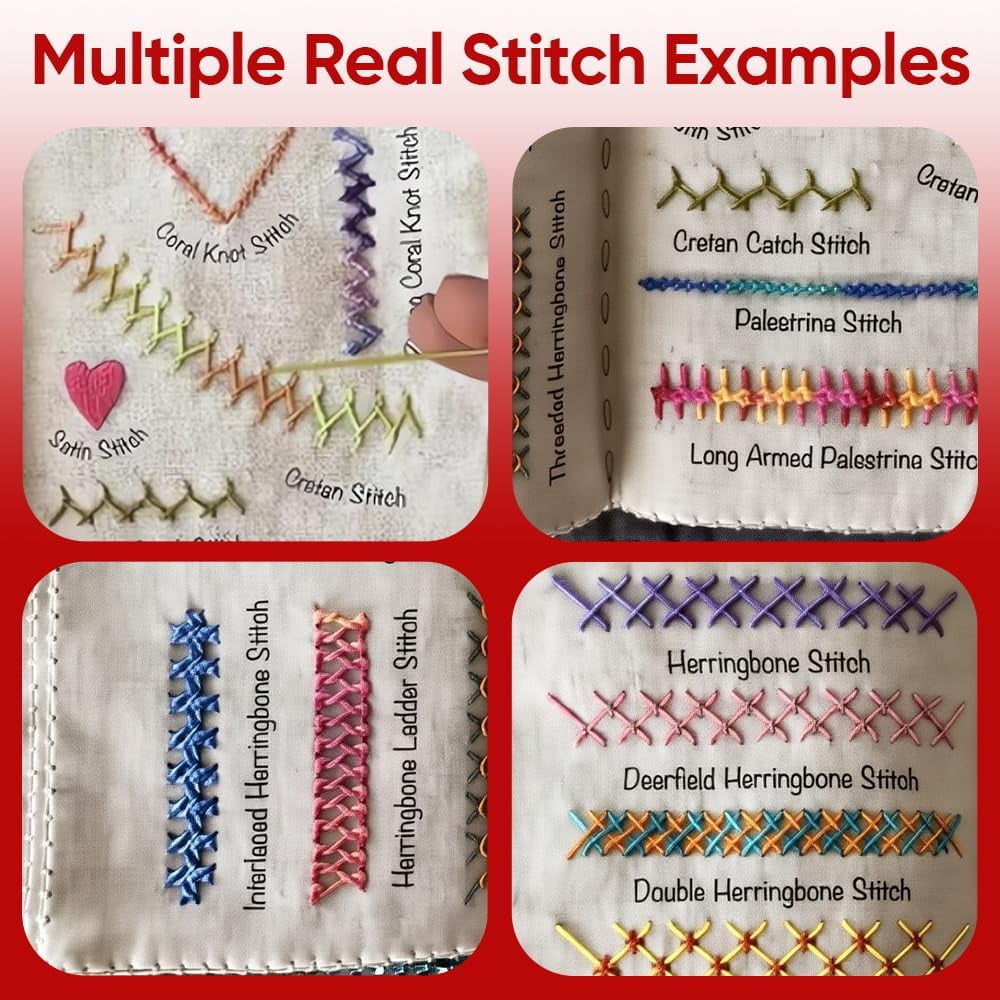 Saker Stitch Book Embroidery Kit: All-in-One Linen Embroidery Reference Guide with Multiple Sewing Tools, Floss, Needles & Scissors - Portable Gift
