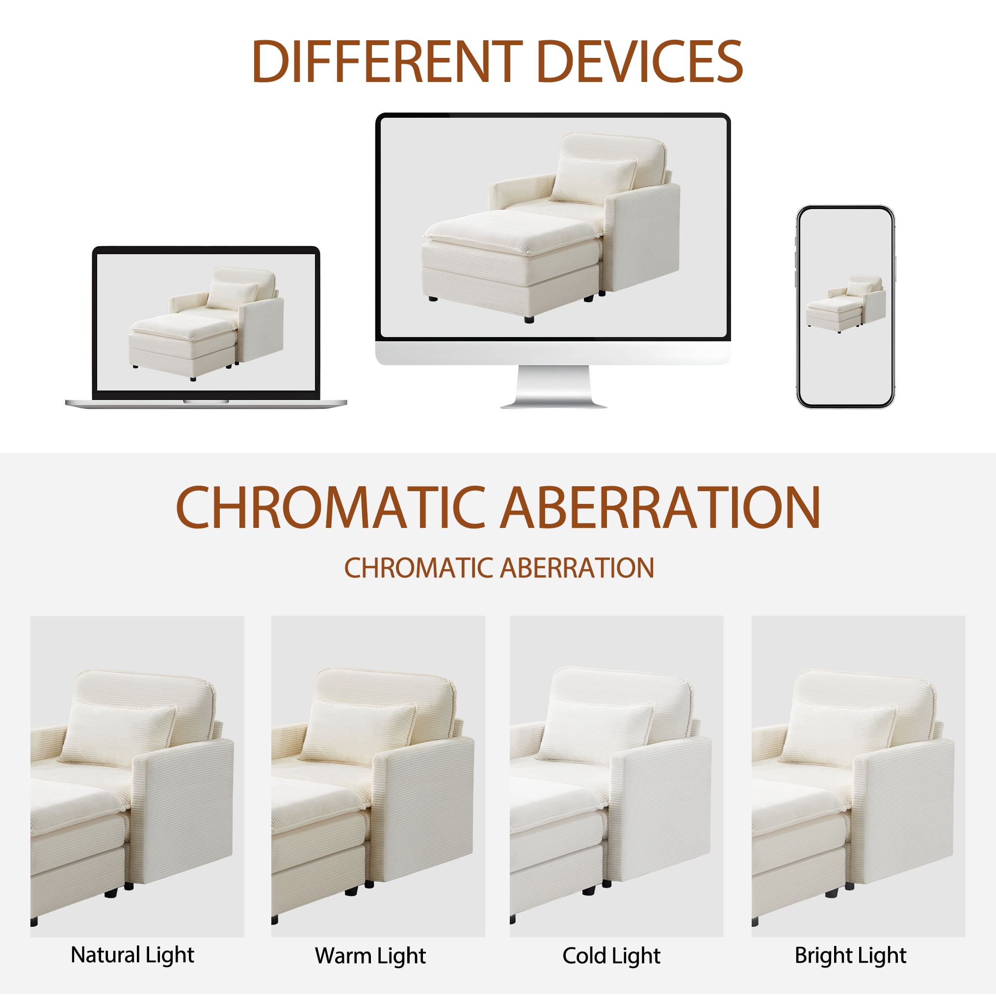 Gewnee 54"Cloud Sofa,Deep Seat Modular Single Sofa with Pillow and Ottoman,Comfy Corduroy Sofa Chair for Living Room,Bedroom,Apartment.Beige