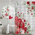 thumbnail image 5 of Valentines Love Heart Shower Curtain, Waterproof Shower Curtains for Bathroom, Red Eucalyptus Botanical Grey Plaid Washable Fabric Bathtub Curtain Set Bath Decor with 12 Hooks 48"x72", 5 of 8