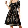 thumbnail image 2 of Vestido elegante de manga corta con estampado artístico en negro y dorado para mujer, vestido de fiesta de lujo con promoción., 2 of 7