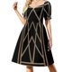 thumbnail image 2 of Vestido elegante de manga corta con estampado artístico en negro y dorado para mujer, vestido de fiesta de lujo con promoción., 2 of 7