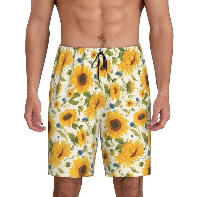 Fotbe Beautiful Countryside Sunflower Pantalones Cortos de Pijama para Hombre, Ropa de Dormir, Pantalones de Pijama Cortos para Hombre-Large