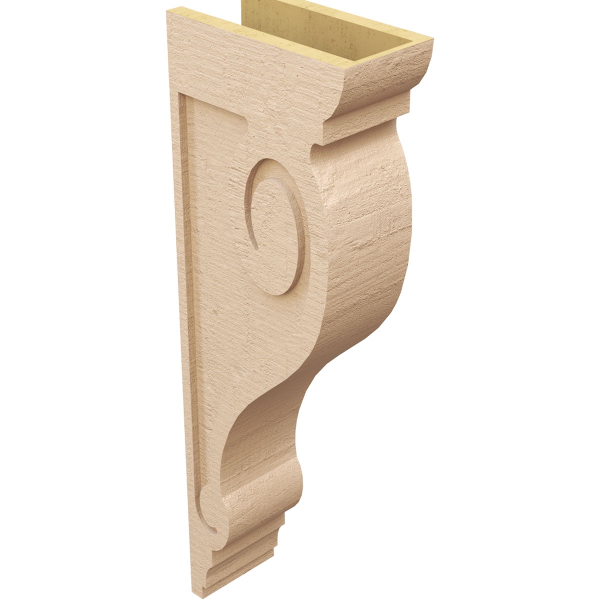 6"W x 12"D x 36"H Thin Scroll Rough Cedar Woodgrain TimberThane Corbel, Primed Tan