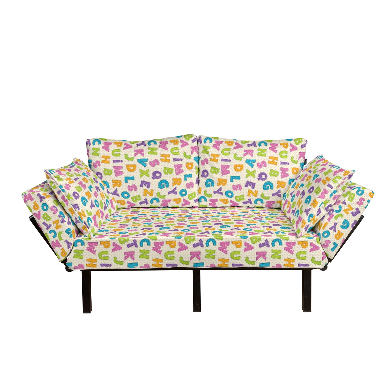 ABC Futon Couch, Funny Letters in Lively Colors Cartoon Style ABC