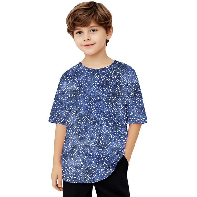Short Sleeve T Shirt for Boys, Soft Polyester Spandex Blend, Crew Neck, Loose Fit, Solid Color, Breathable Summer Top