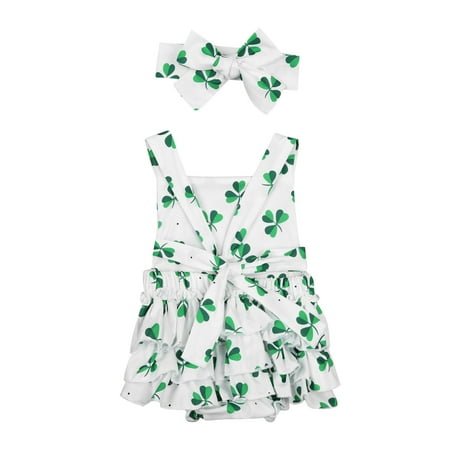 

Carolilly Baby Girls Holiday Outfits Cute Cartoon Print Sleeveless Ruffle Romper