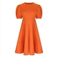 thumbnail image 4 of Pompotops Robe pour Femmes Mode Couleur Unie Col Rond Ourlet de Jupe Grand Retrait de Taille en Solde, 4 of 5