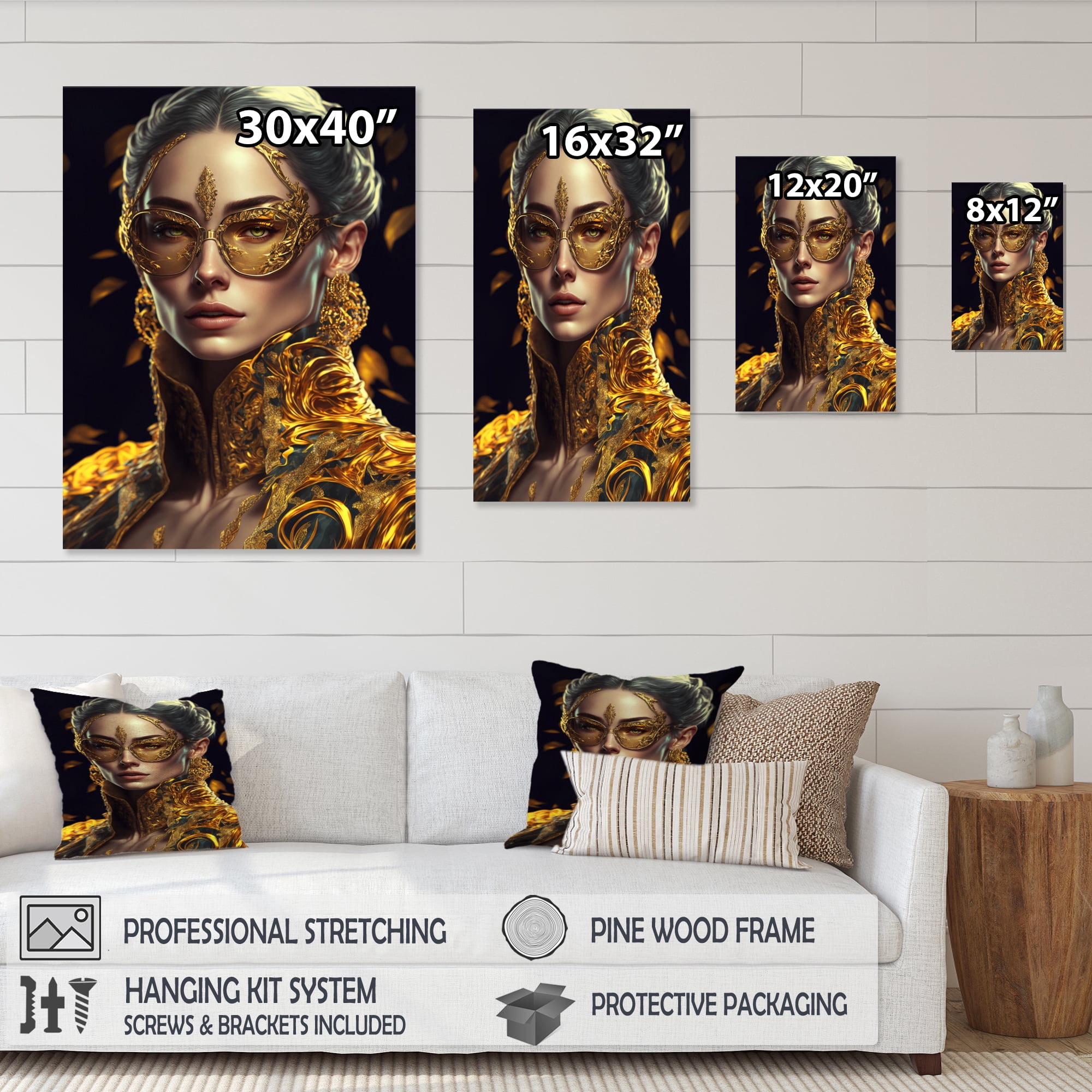 Designart Black And Gold Fashion Woman Canvas Wall Art