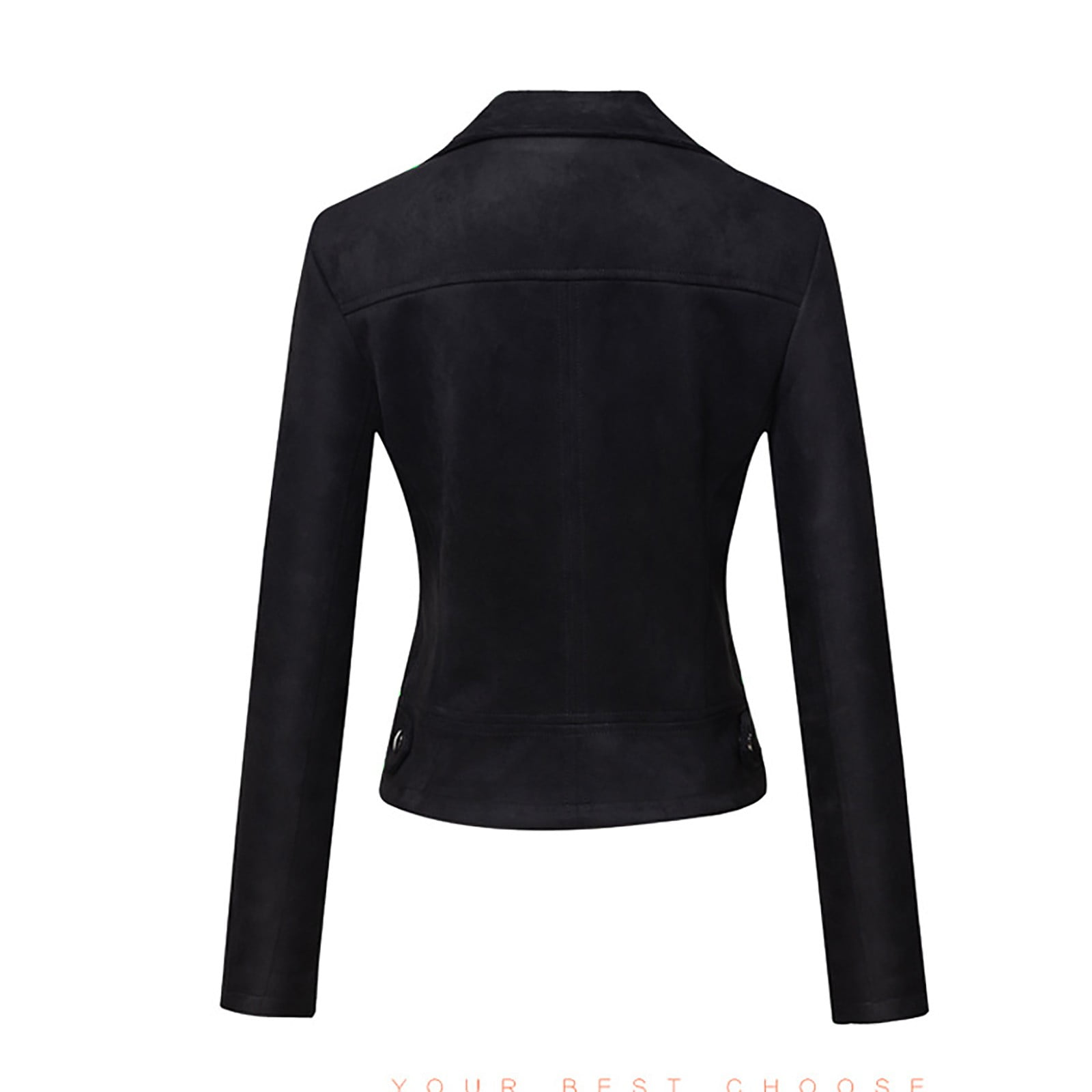 WCMZJ Women's Faux Leather Moto Biker Short Coat Jacket Long Sleeve Zipper Closure PU Outwear with Pockets Black M