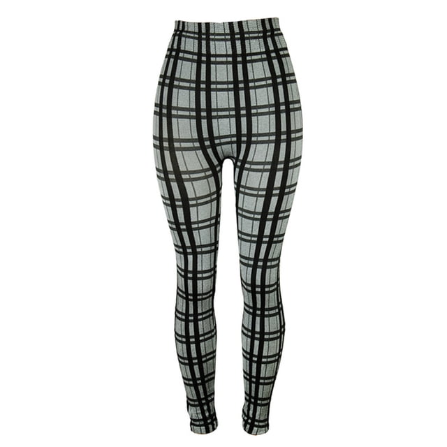 Pantalones ajustados con estampado de cuadros para mujer, pantalones ajustados informales de cintura alta, mallas elásticas a cuadros para mujer