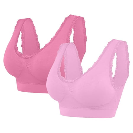 Tao Tao Tshirt Bras for Women High Support Seamless Bralettes Lace Push Up Bra No Underwire Ultra Thin Cotton Bras 2PCS Hot Pink M