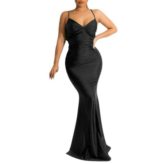 Women's Formal Long Dress Strap Open Back V Neck Sleeveless Party Tight Elegant Evening Gown
