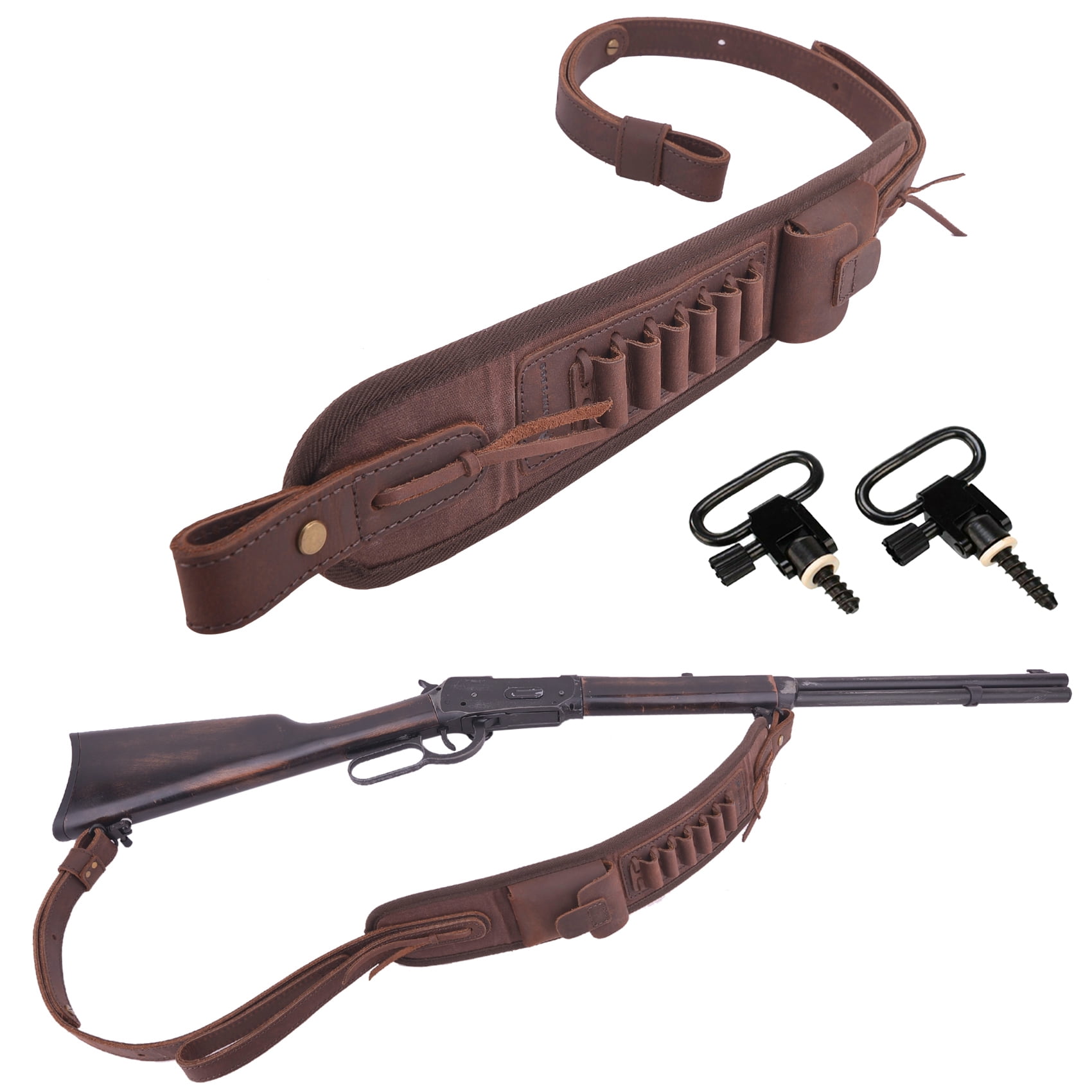 Leather Canvas Rifle Sling Gun Ammo Holder Slots Strap with Swivels for .30/30 .357 Ammo  Hunting GIFTS