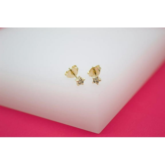 18K Gold Filled Tiny Star Stud Earrings With CZ Stones (L122)
