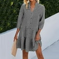 thumbnail image 5 of Meichang Summer Dresses for Women 2025 Button Down Plaid Shirt Dress 3/4 Sleeve V Neck Ruffle Tiered Dresses Casual Loose Fit Mini Dresses, 5 of 5