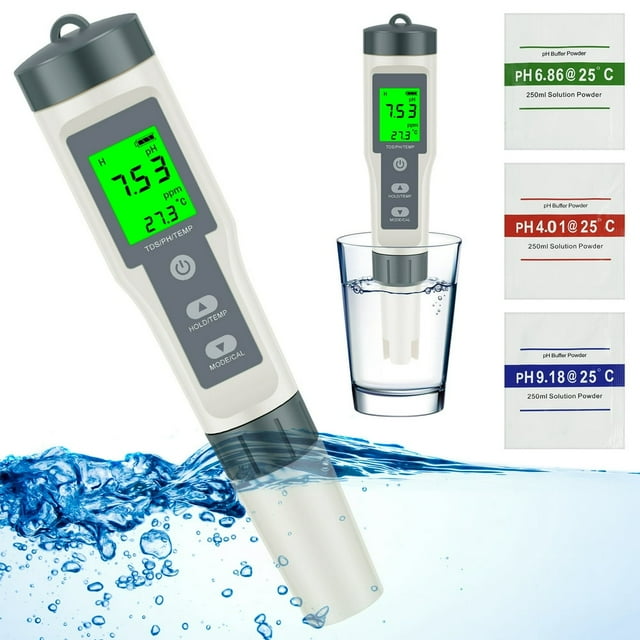 Digital PH Meter PH/TDS/Temperature 3 In 1 Water Quality Tester with Backlight Display High Precision Portable Water Purity Tester for Drinking Water Swimming Pool Aquarium