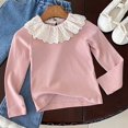 thumbnail image 1 of 2-7Y New Spring Girls' Lotus Leaf Collar Blouse Cute Long Sleeved T-shirt Kid's Solid Bottoming Shirt Girls Base Top, 1 of 6