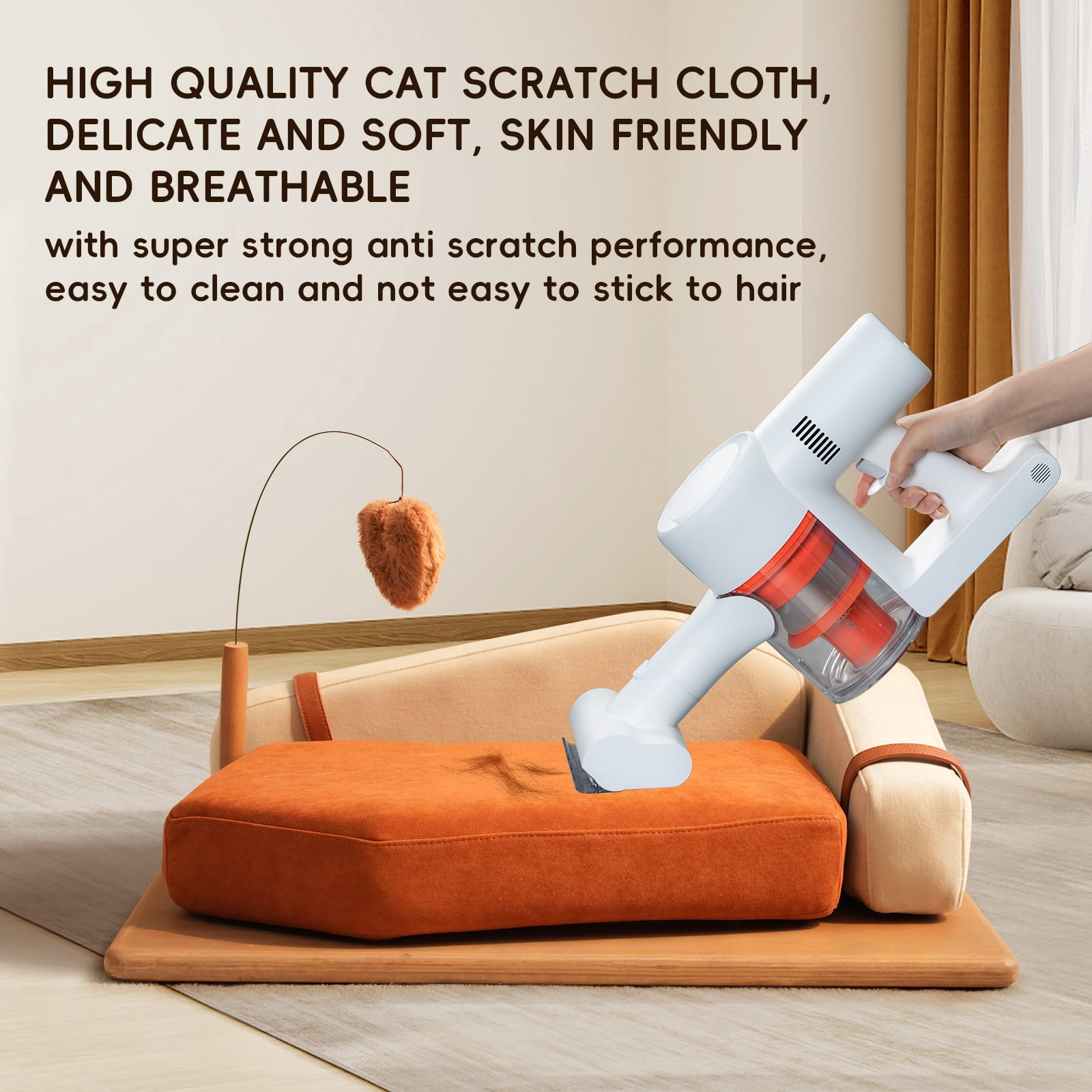 Wooden Pet Bed for Cats & Dogs, Oak Veneer, Multi-layer Wood Frame, Scratch-Resistant Fabric, High-Resilience Foam, Hanging Toy – Medium to Large Breeds