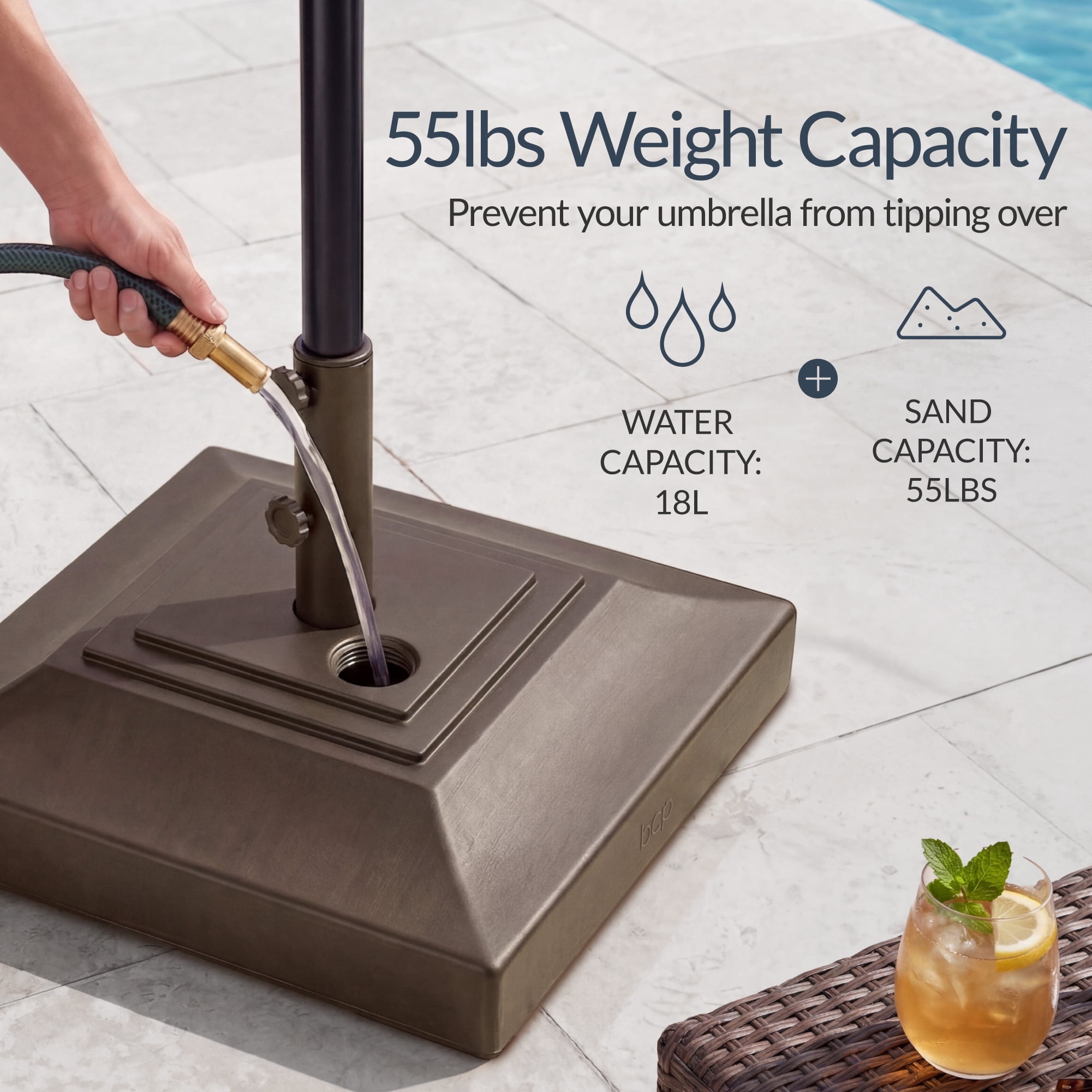 Best Choice Products Fillable Plastic Patio Umbrella Base Stand, Pole Holder w/ Adjustment Knob, Pyramid Design - Brown