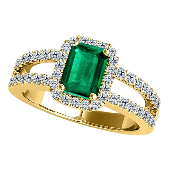 AoneJewelry 10k Gold (Rose, White, Yellow) Gemstone Ring With 2 Cttw Emerald Cut Emerald and Natural Diamonds