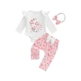 thumbnail image 2 of Musuos Baby Girls Cute 3 Pieces Fall Outfit, 3M 6M 12M 18M Long Sleeve Romper+ Pink Flower Print Pants + Headband Clothing Set, 2 of 10