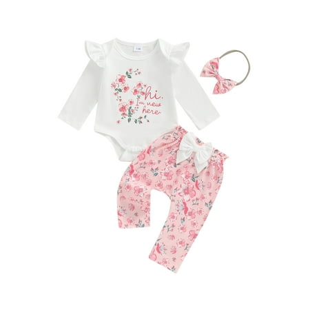 

Niceyoeuk Baby Girls Fall Outfit Flower Print Long Sleeve Romper Pants Headband