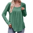 thumbnail image 1 of Enjoytime Hauts d'Hiver pour Femmes Couleur Unie Manches Longues Blouse Plissée Col Rond Chandail Décontracté Vêtements Amples, 1 of 7