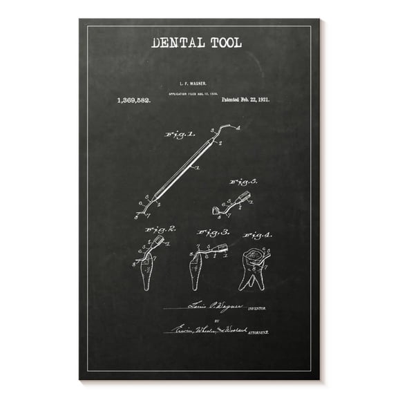 Elephant Stock Dental Tool Bw Patent Wall Art - Vertical Canvas Wall Art - Hallway Wall Decor - Patent Canvas - White And Gray Decor - 8" x 12"